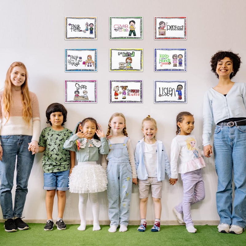 Alpurple 9 Pcs A4 Classroom Rules Posters, Preschool Class Rules Poster, Classroom Rule Behavior Educational Posters, Good Habits Manners Chart for Preschool and Primary school Supplies - Image 5